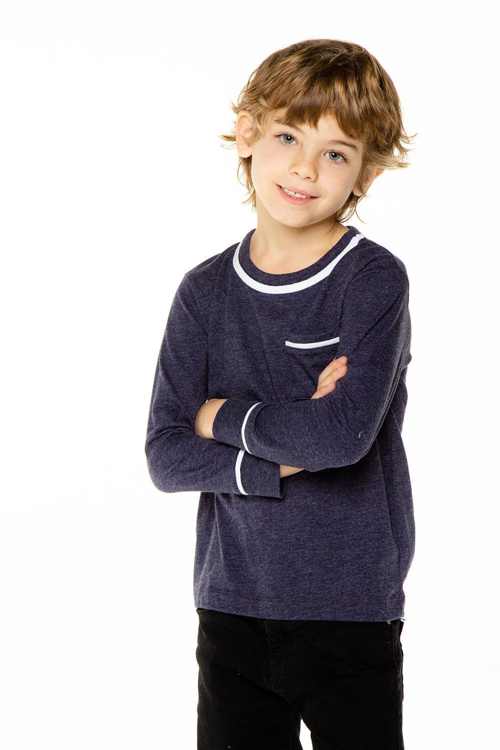 Boys Recycled Vintage Jersey Long Sleeve Pocket Tee with Piping sold by Chaser product image thumbnail 4