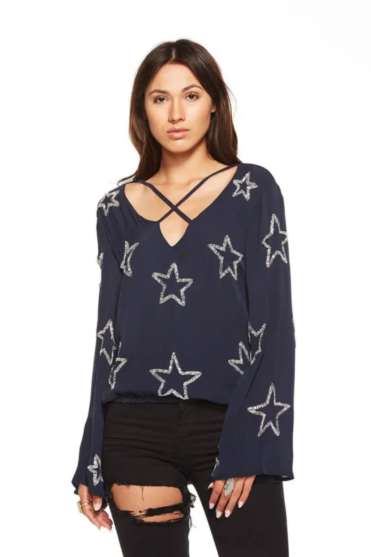 BEADED STARS BELL SLEEVE TOP sold by Chaser