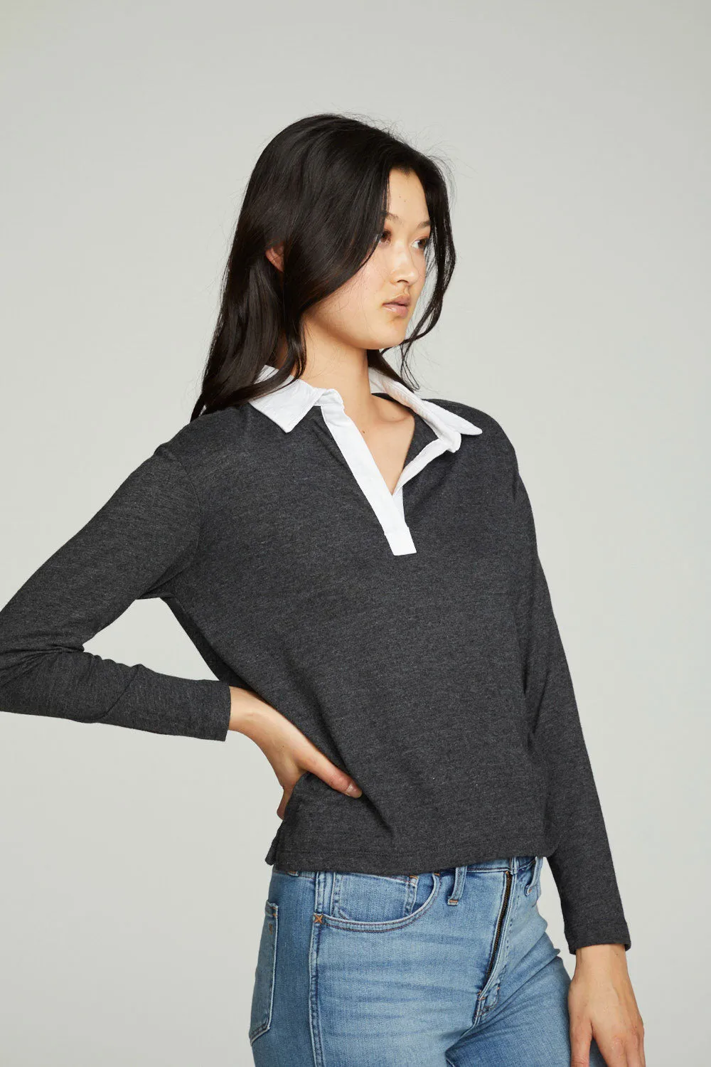 Semi Cropped Polo Boxy Short Sleeve Tee sold by Chaser product image thumbnail 2