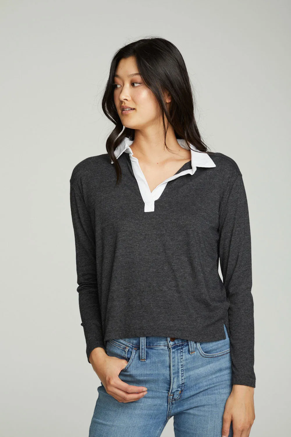 Semi Cropped Polo Boxy Short Sleeve Tee sold by Chaser product image thumbnail 4