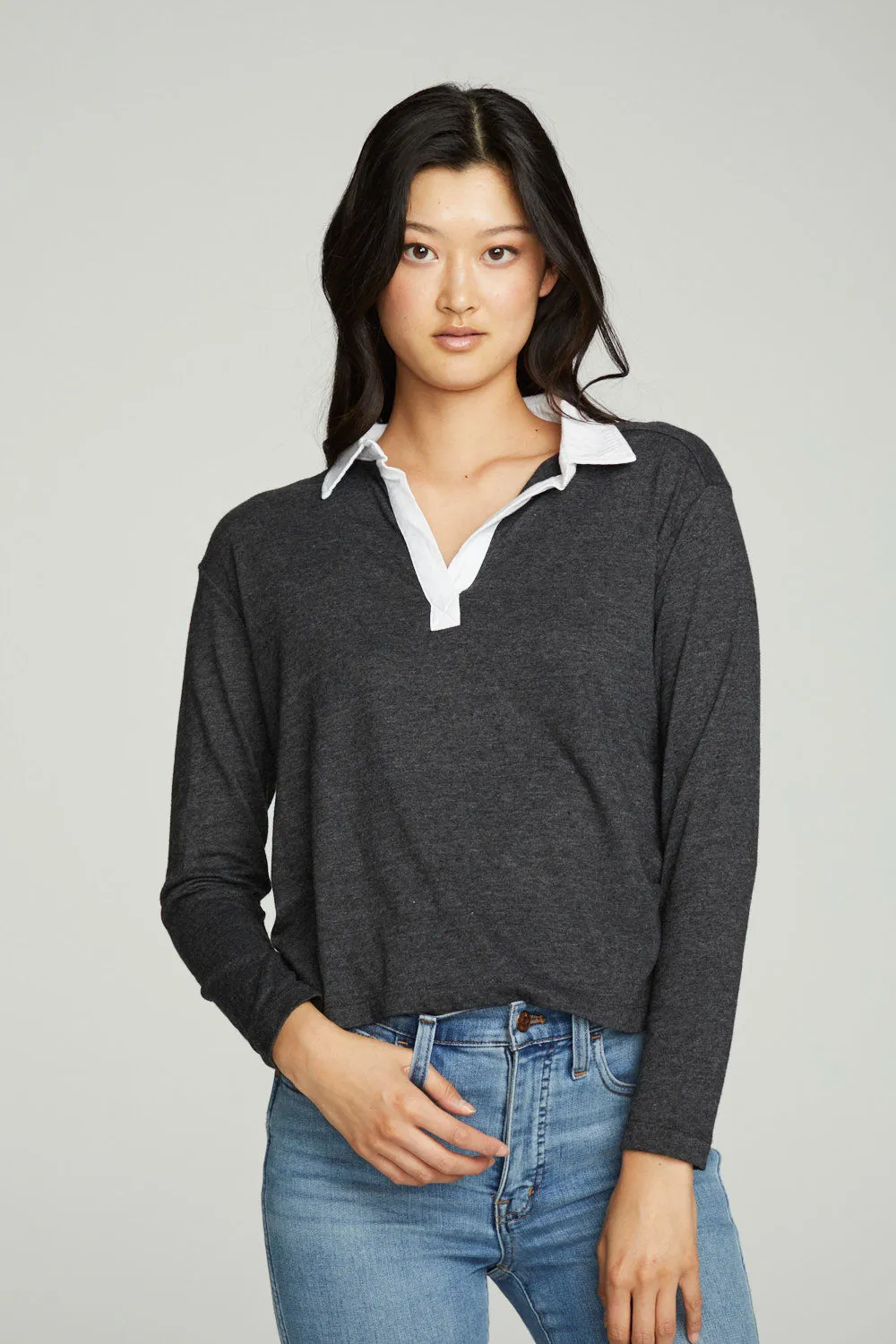 Semi Cropped Polo Boxy Short Sleeve Tee sold by Chaser