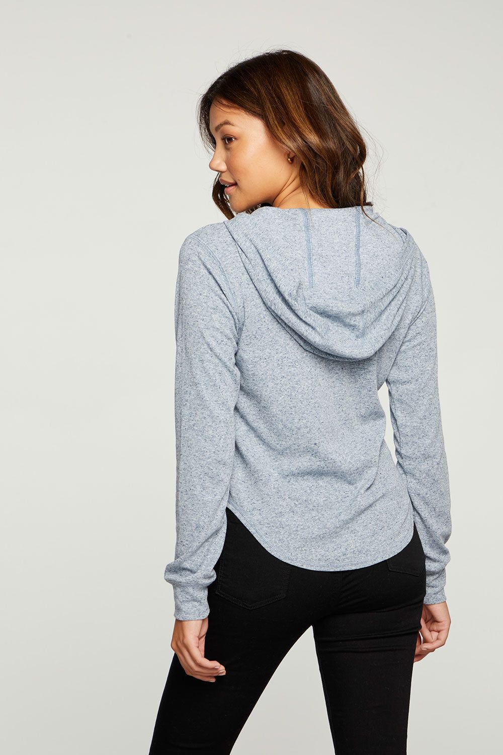 Linen Rib Long Sleeve Shirttail Zip Up Hoodie sold by Chaser product image thumbnail 3