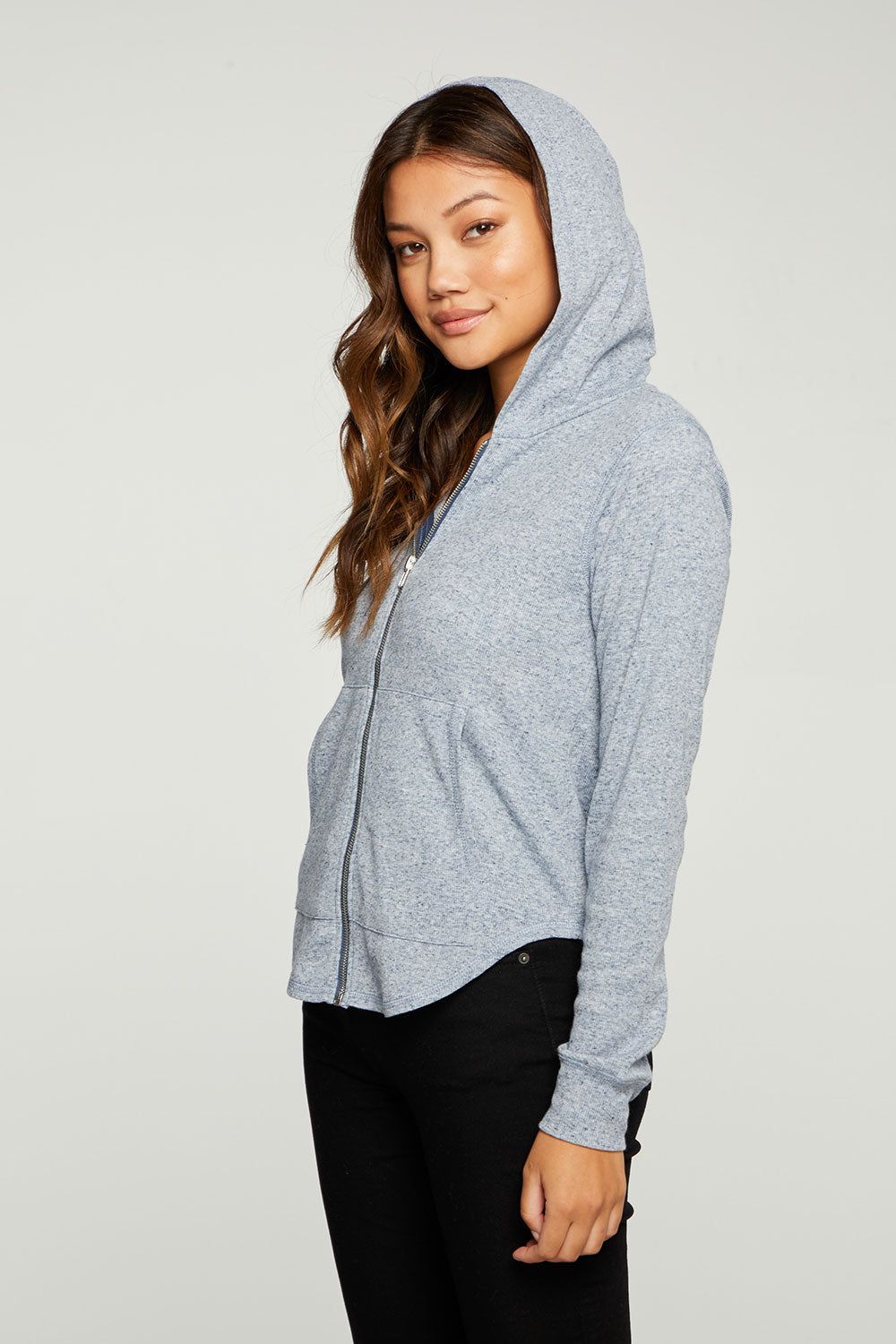 Linen Rib Long Sleeve Shirttail Zip Up Hoodie sold by Chaser product image thumbnail 2