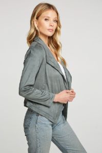 Stretch Faux Suede Drape Front Open Jacket sold by Chaser