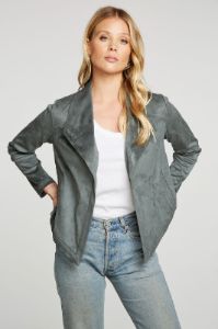 Stretch Faux Suede Drape Front Open Jacket sold by Chaser