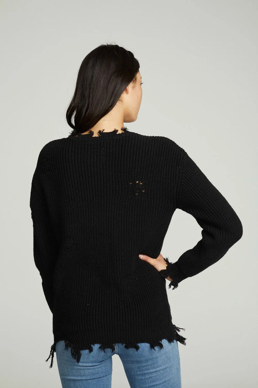 Long Sleeve Crew Neck Deconstructed Sweater Pullover sold by Chaser product image thumbnail 3