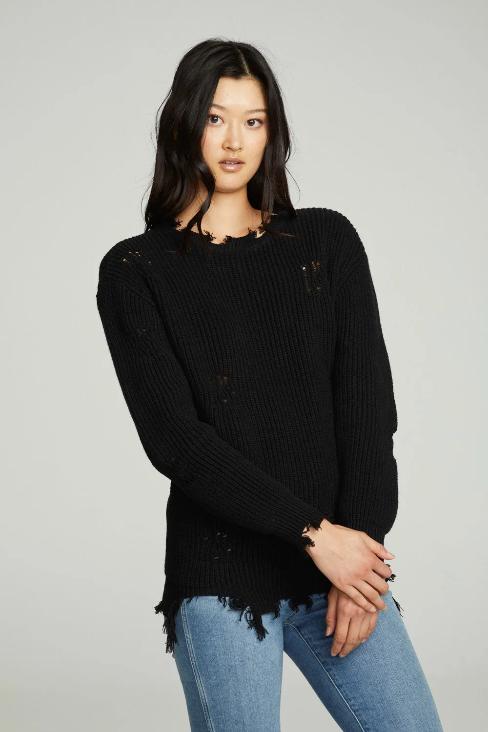 Long Sleeve Crew Neck Deconstructed Sweater Pullover sold by Chaser product image thumbnail 5