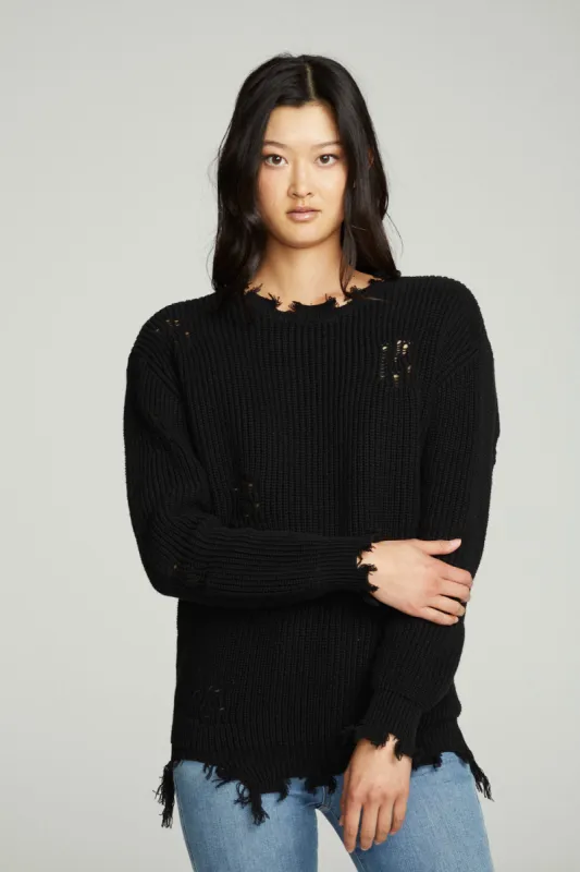 Long Sleeve Crew Neck Deconstructed Sweater Pullover sold by Chaser