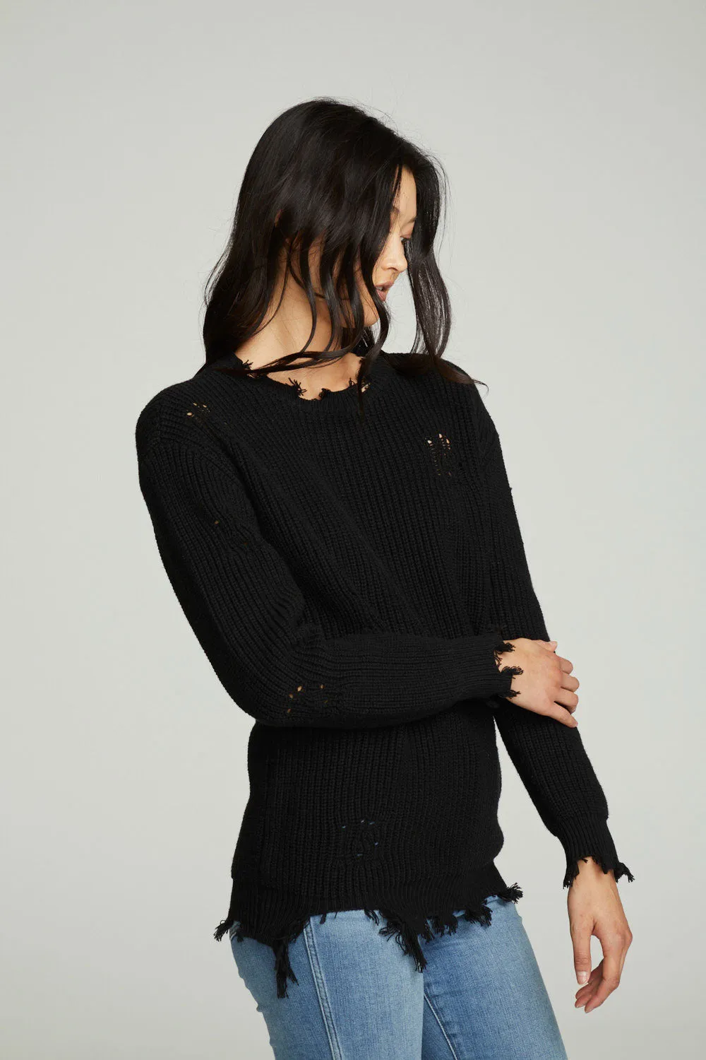 Long Sleeve Crew Neck Deconstructed Sweater Pullover sold by Chaser product image thumbnail 2