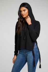 Linen French Terry Long Sleeve Side Tie Batwing Pullover Hoodie sold by Chaser