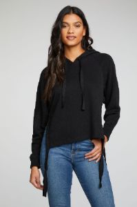 Linen French Terry Long Sleeve Side Tie Batwing Pullover Hoodie sold by Chaser