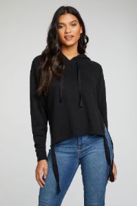 Linen French Terry Long Sleeve Side Tie Batwing Pullover Hoodie sold by Chaser
