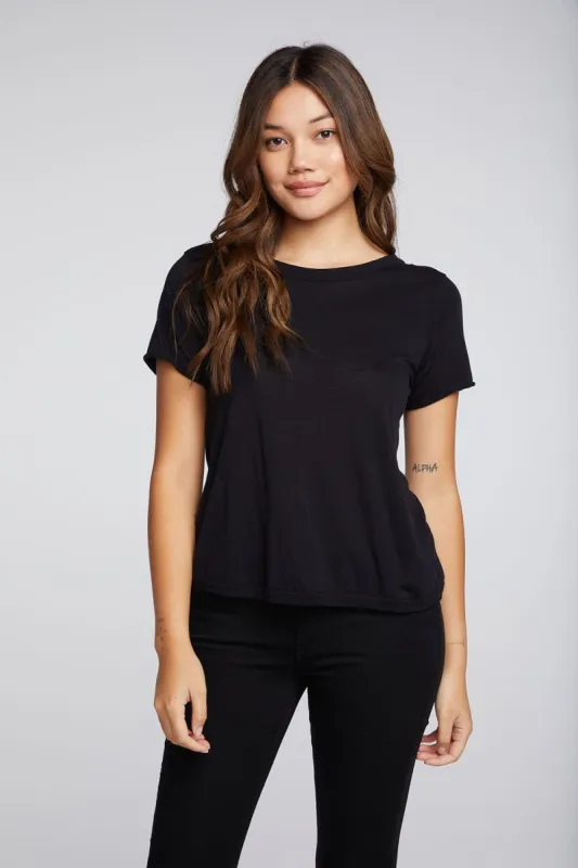 Recycled Vintage Jersey Cross Back Crew Neck Short Sleeve Tee sold by Chaser