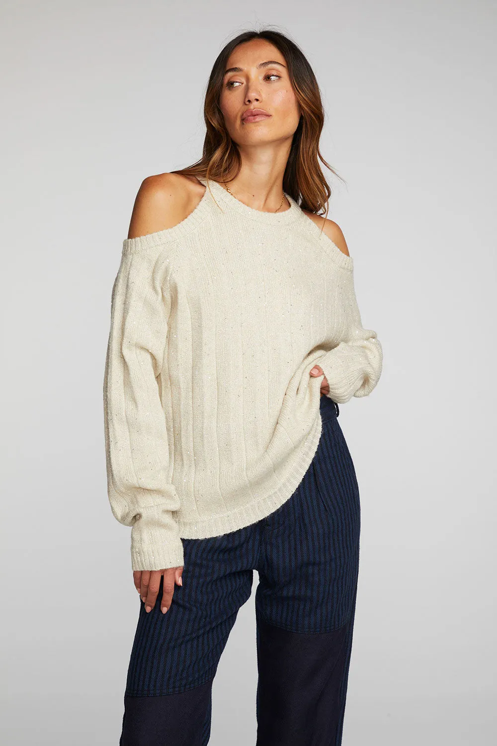 Sequin Knit Cold Shoulder Sweater sold by Chaser product image thumbnail 3