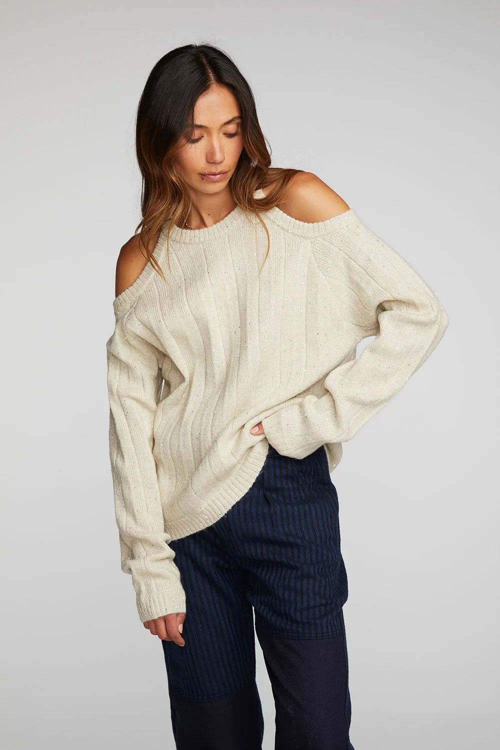Sequin Knit Cold Shoulder Sweater sold by Chaser product image thumbnail 4