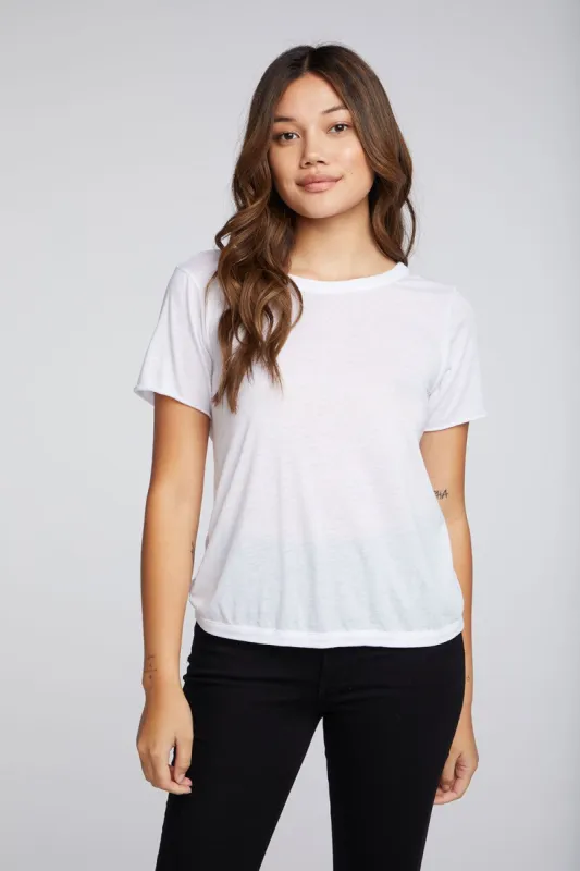 Recycled Vintage Jersey Cross Back Crew Neck Short Sleeve Tee sold by Chaser