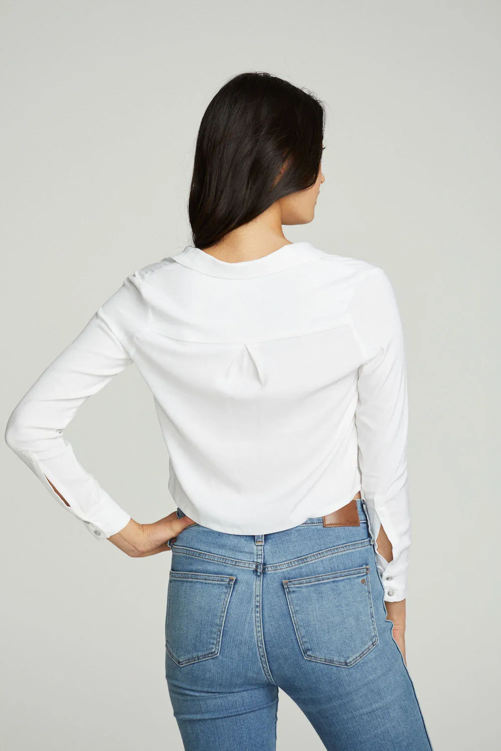 Cropped Long Sleeve Button Down Shirt sold by Chaser product image thumbnail 3