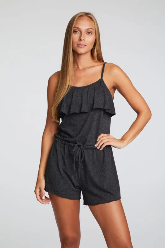 Triblend Jersey Ruffle Front Shorts Romper sold by Chaser