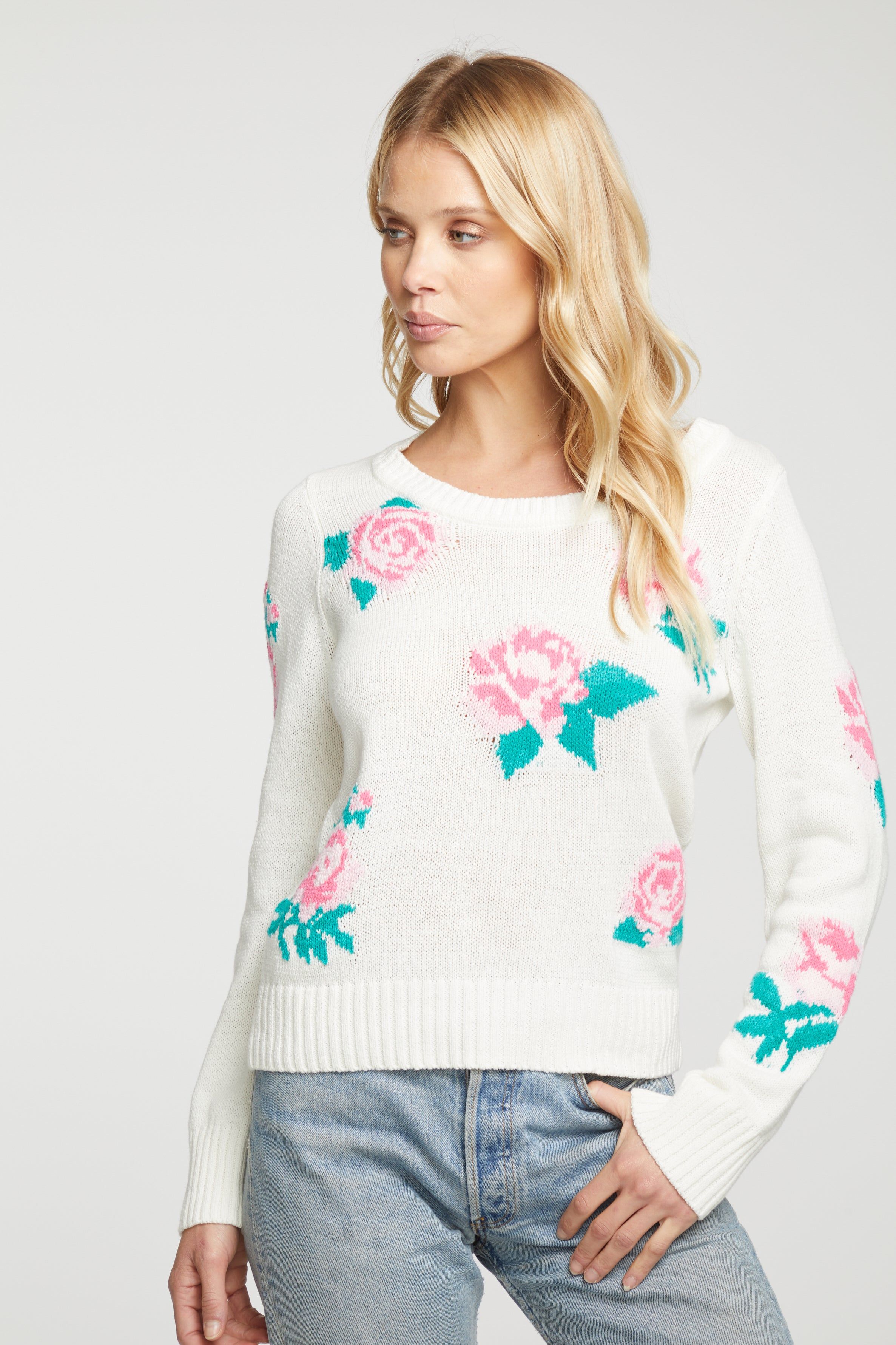 Floral Cotton Blend Long Sleeve Crew Neck Pullover sold by Chaser product image thumbnail 4
