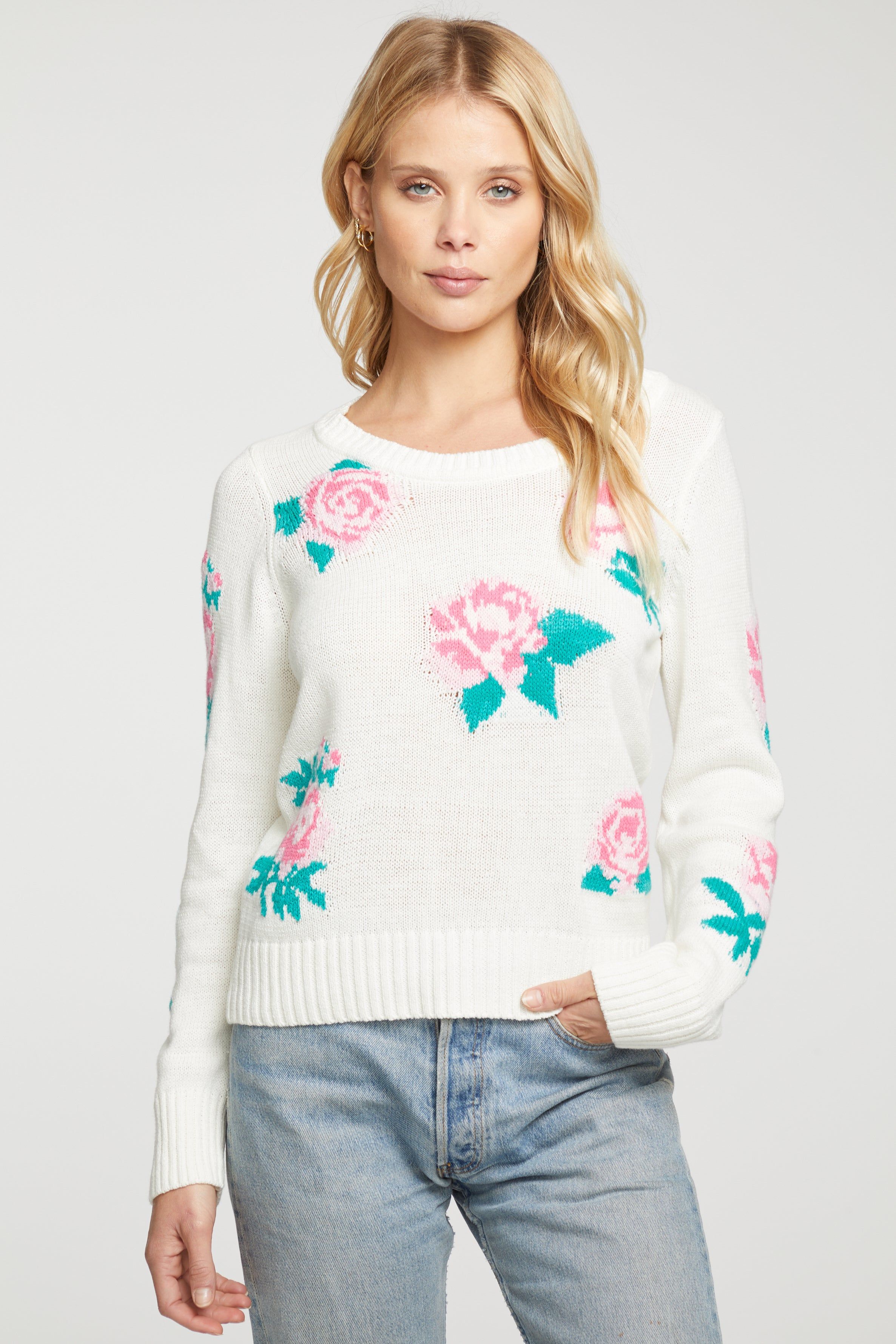Floral Cotton Blend Long Sleeve Crew Neck Pullover sold by Chaser product image thumbnail 3