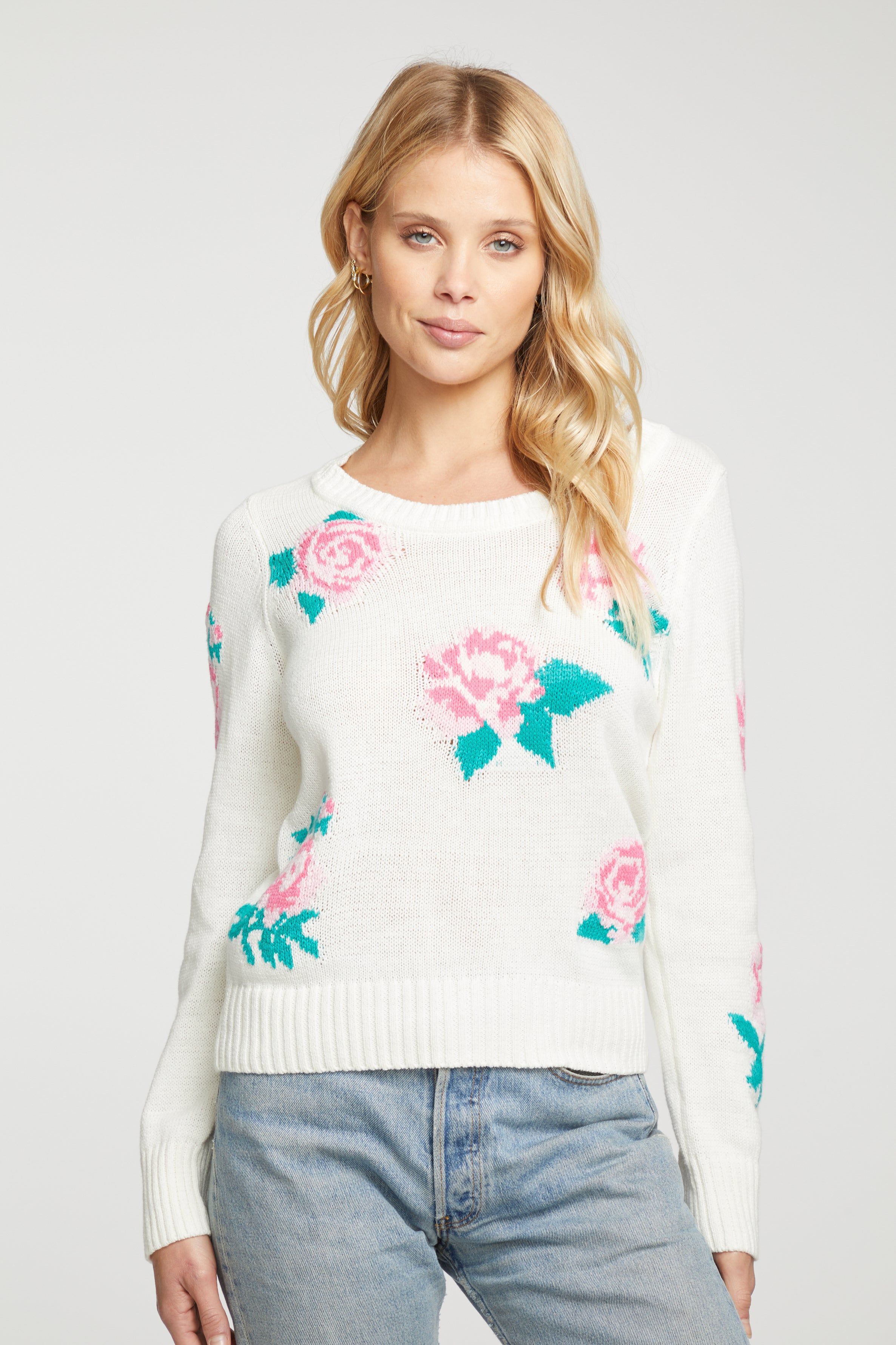 Floral Cotton Blend Long Sleeve Crew Neck Pullover sold by Chaser product image thumbnail 5