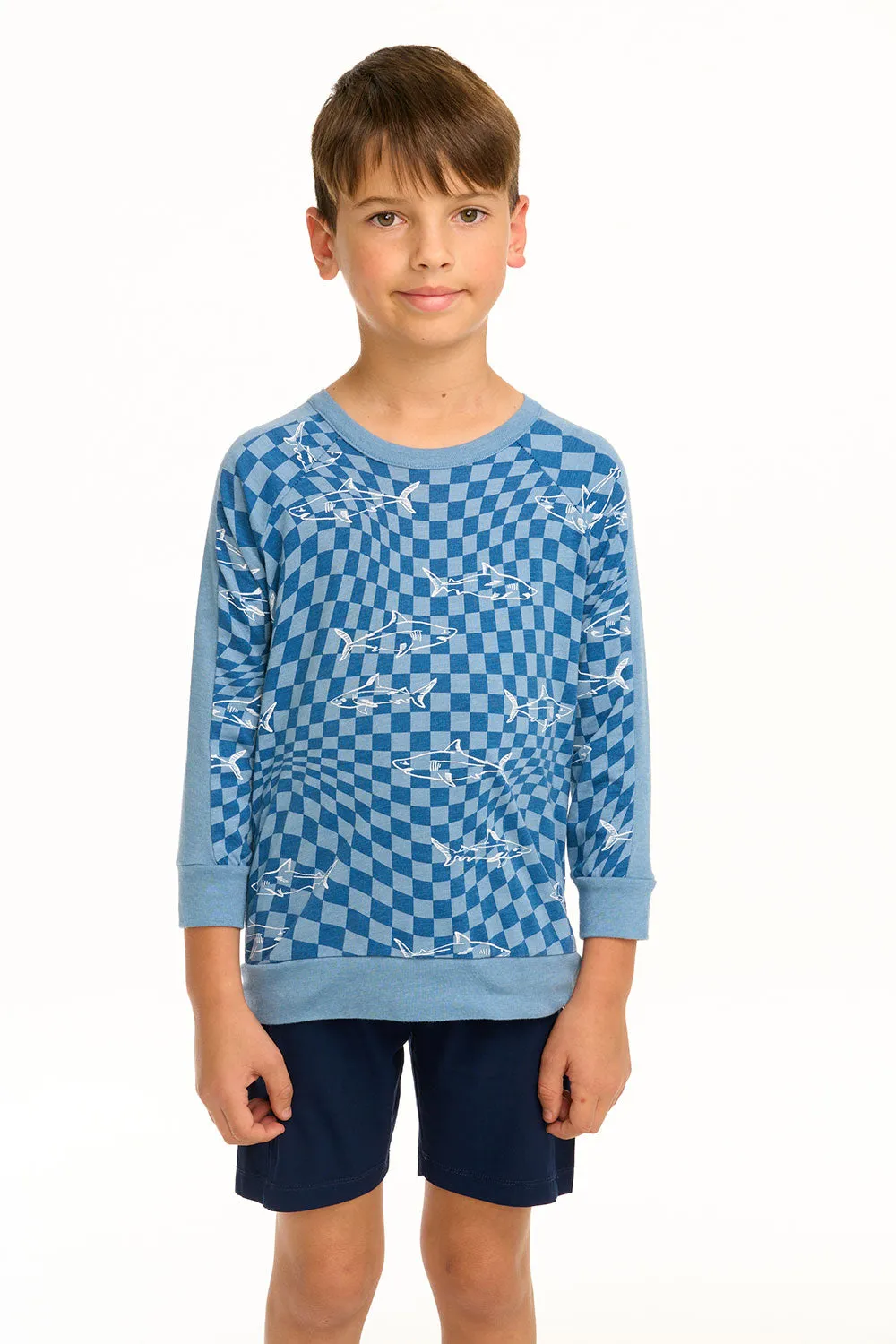 Boy's Checkered Shark Raglan Pullover sold by Chaser product image thumbnail 3