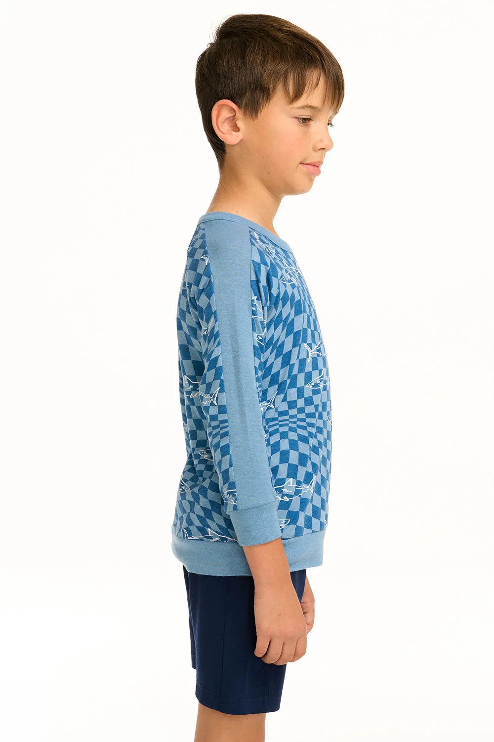 Boy's Checkered Shark Raglan Pullover sold by Chaser product image thumbnail 4