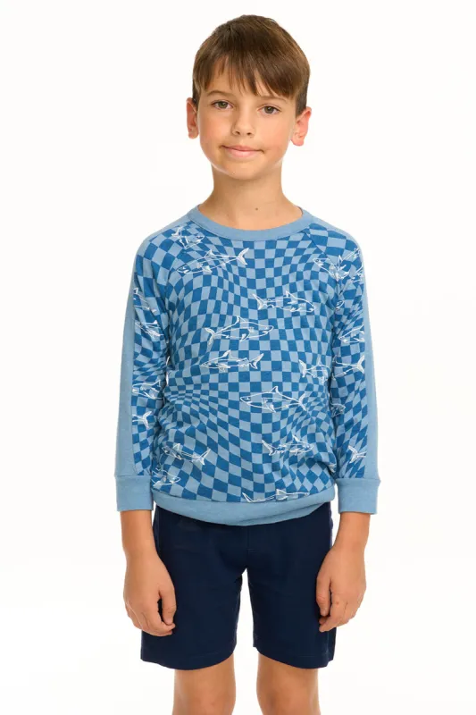 Boy's Checkered Shark Raglan Pullover sold by Chaser