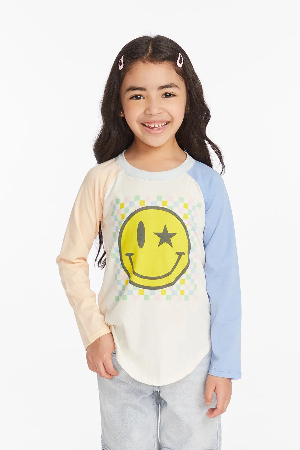 Checkered Smiley Girls Long Sleeve sold by Chaser product image thumbnail 2