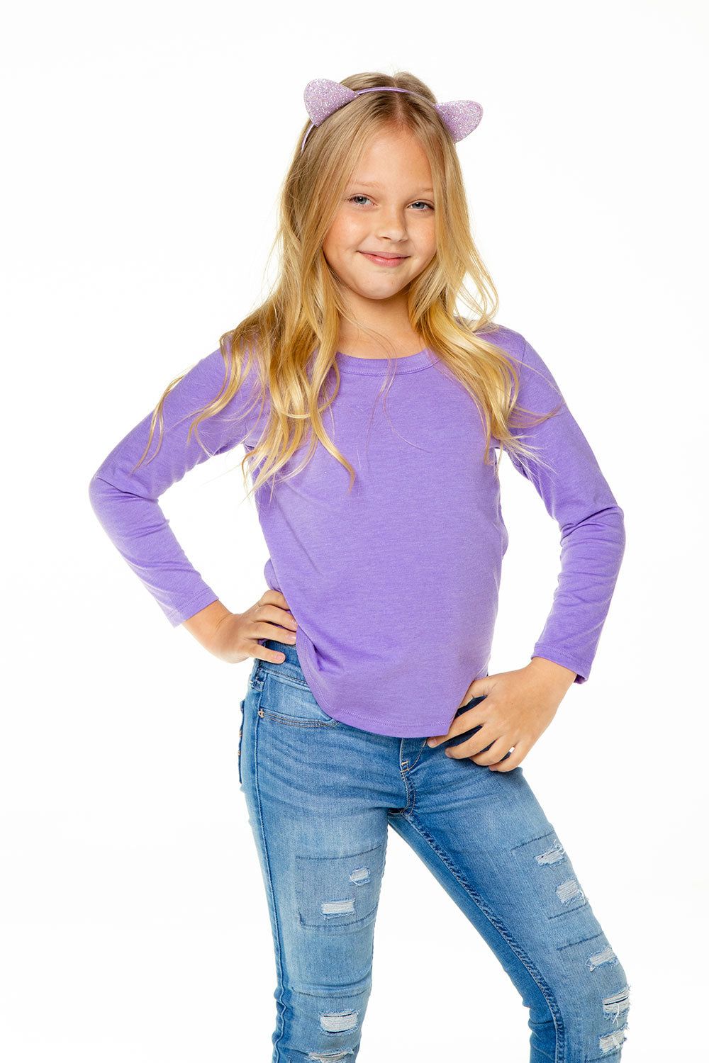 Girls Recycled Vintage Jersey Long Sleeve Scoop Back Shirttail sold by Chaser