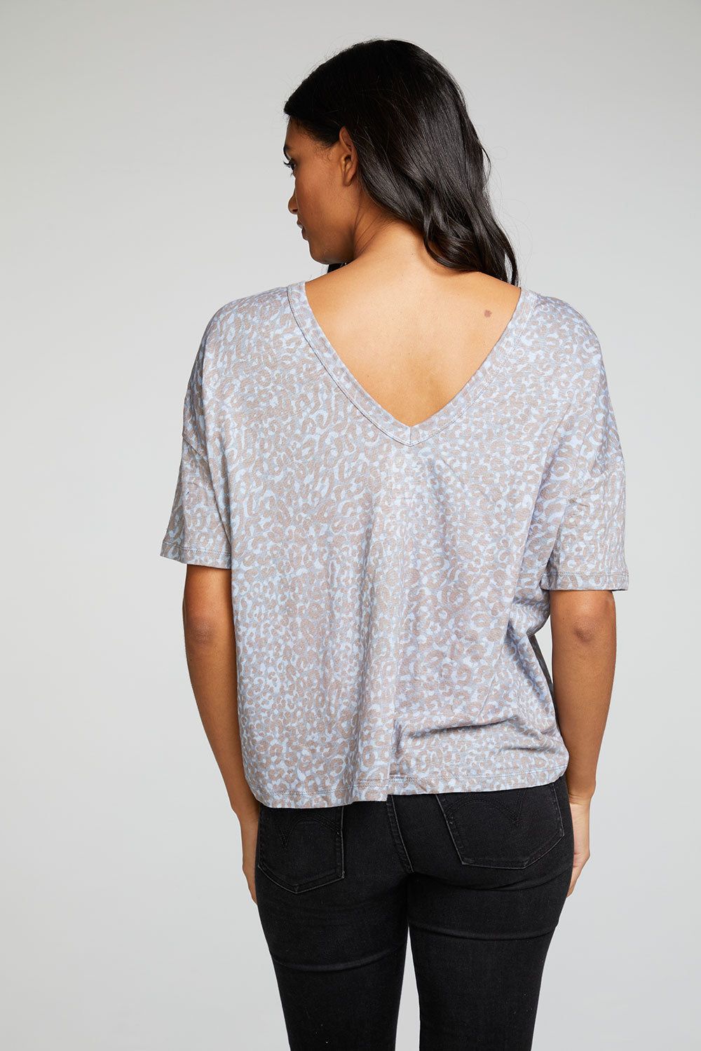 Linen Jersey Boxy Drop Shoulder Oversized Double V Neck Short Sleeve sold by Chaser product image thumbnail 2