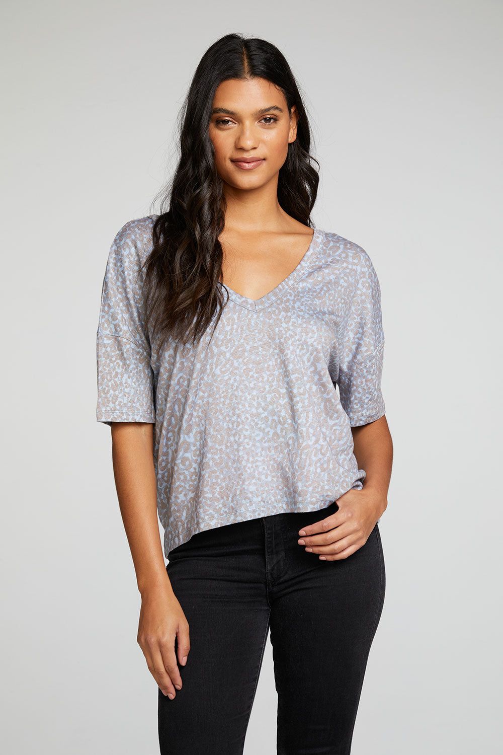 Linen Jersey Boxy Drop Shoulder Oversized Double V Neck Short Sleeve sold by Chaser product image thumbnail 3