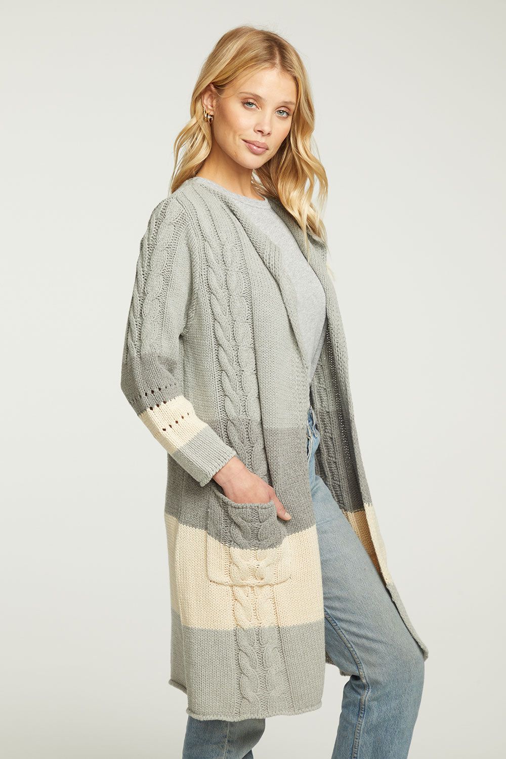 Cotton Blend Open Front Duster with Pockets sold by Chaser product image thumbnail 3