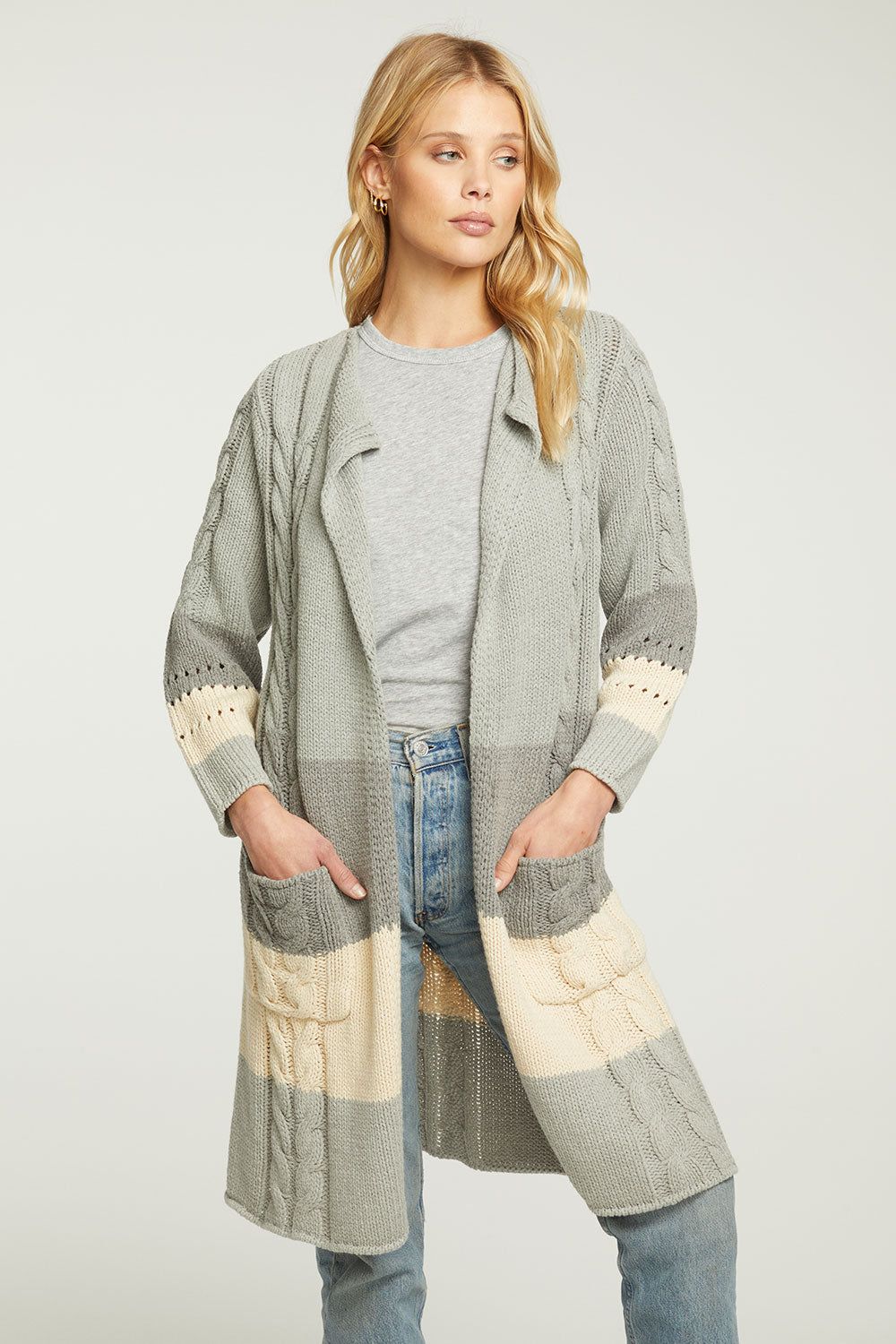 Cotton Blend Open Front Duster with Pockets sold by Chaser product image thumbnail 2