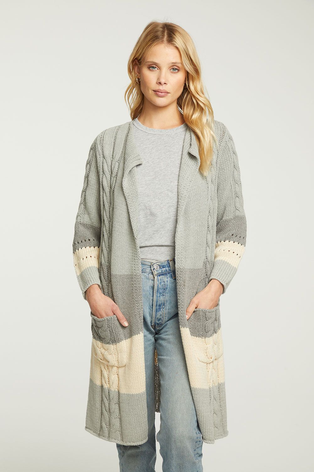 Cotton Blend Open Front Duster with Pockets sold by Chaser