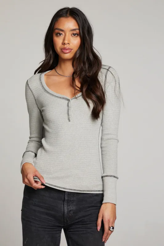 Heather Grey Long Sleeve Henley sold by Chaser