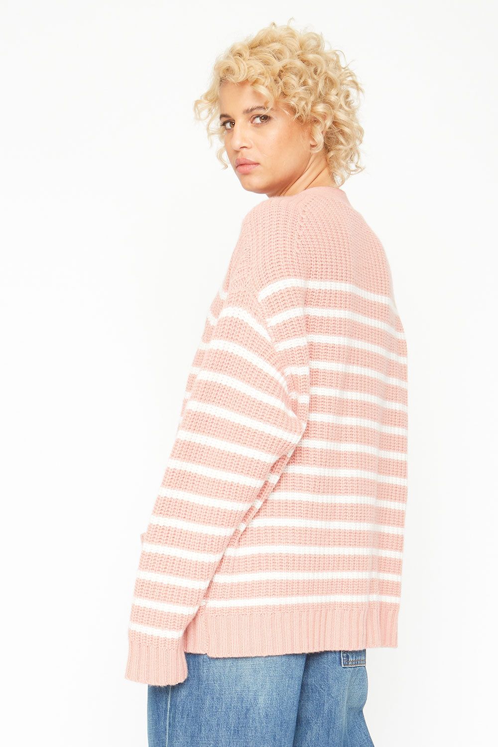 Grandpa Cardigan Sweater - Pink and White Stripe sold by Chaser product image thumbnail 2