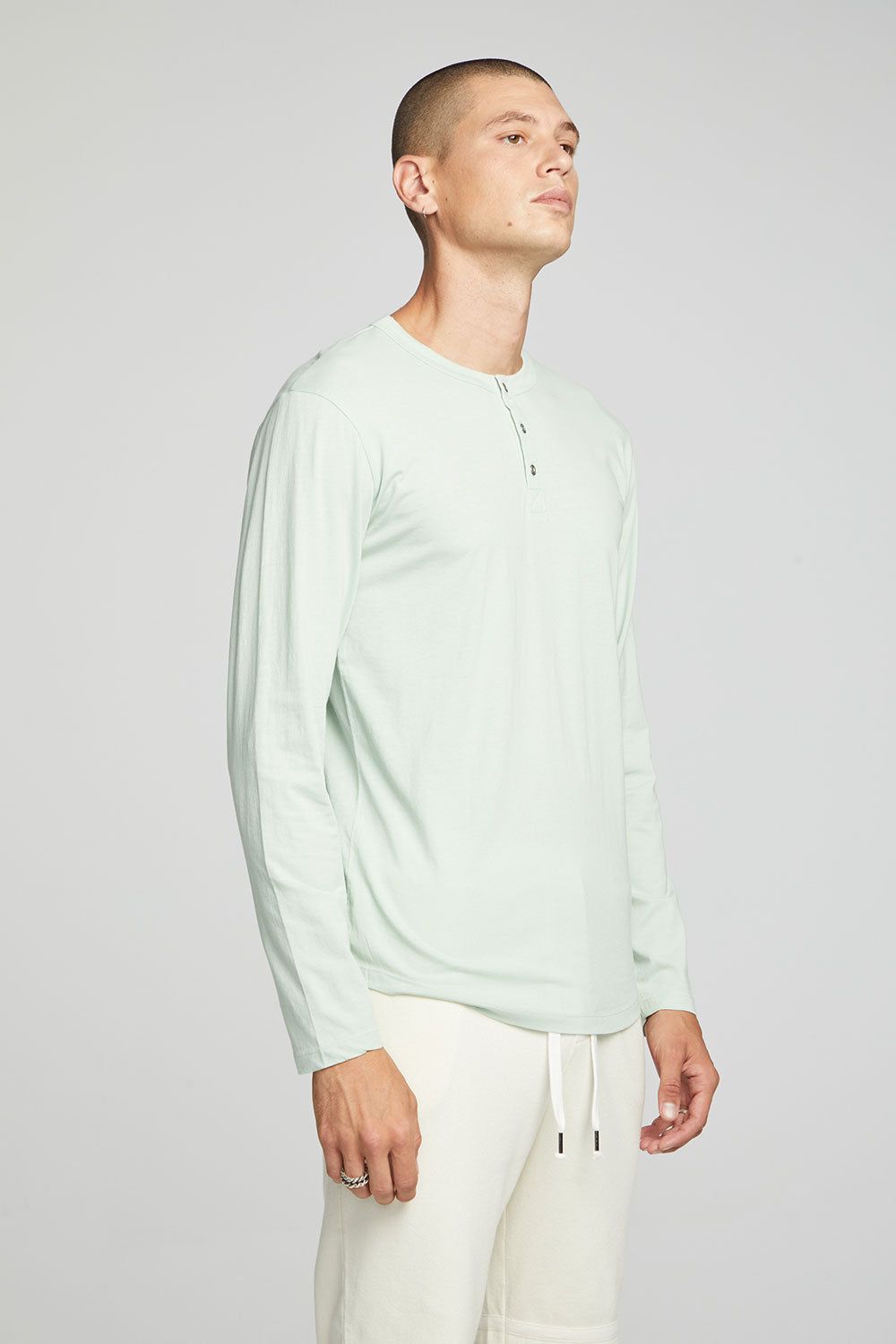 Long Sleeve Button Up Henley - Subtle Green sold by Chaser product image thumbnail 2