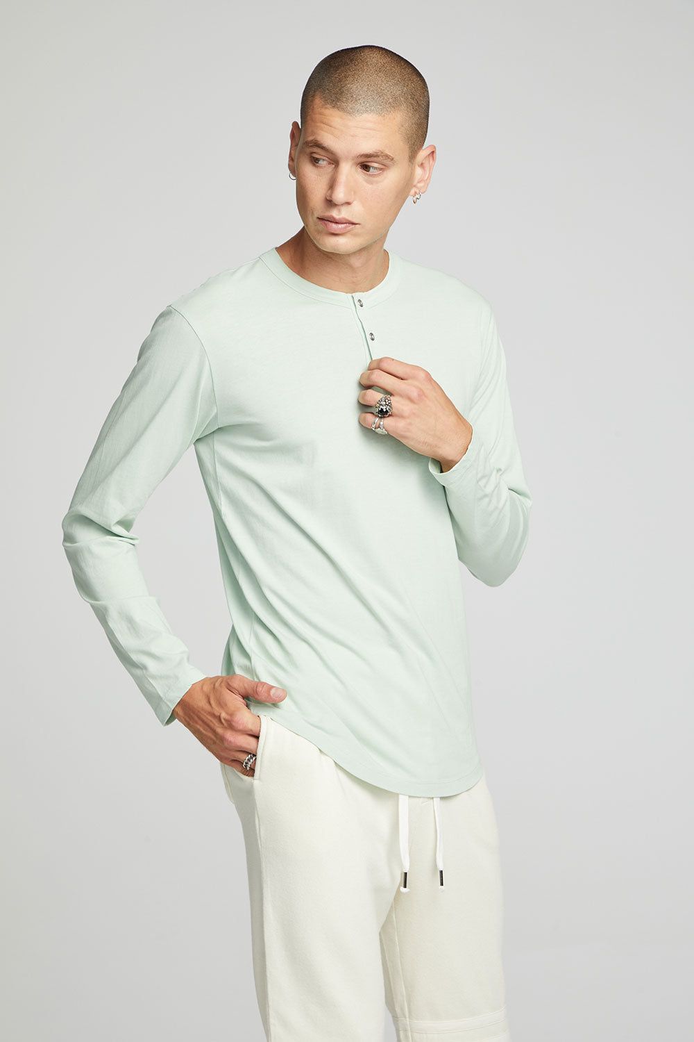 Long Sleeve Button Up Henley - Subtle Green sold by Chaser product image thumbnail 5