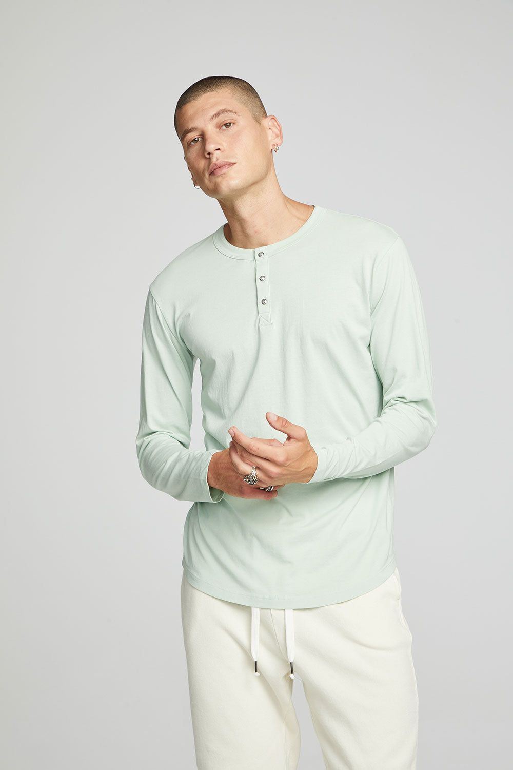 Long Sleeve Button Up Henley - Subtle Green sold by Chaser product image thumbnail 4