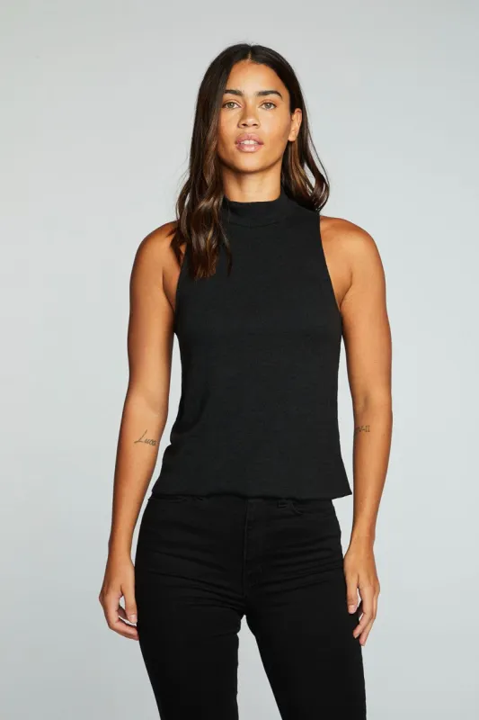 Linen Rib Mock Neck Muscle Tank sold by Chaser