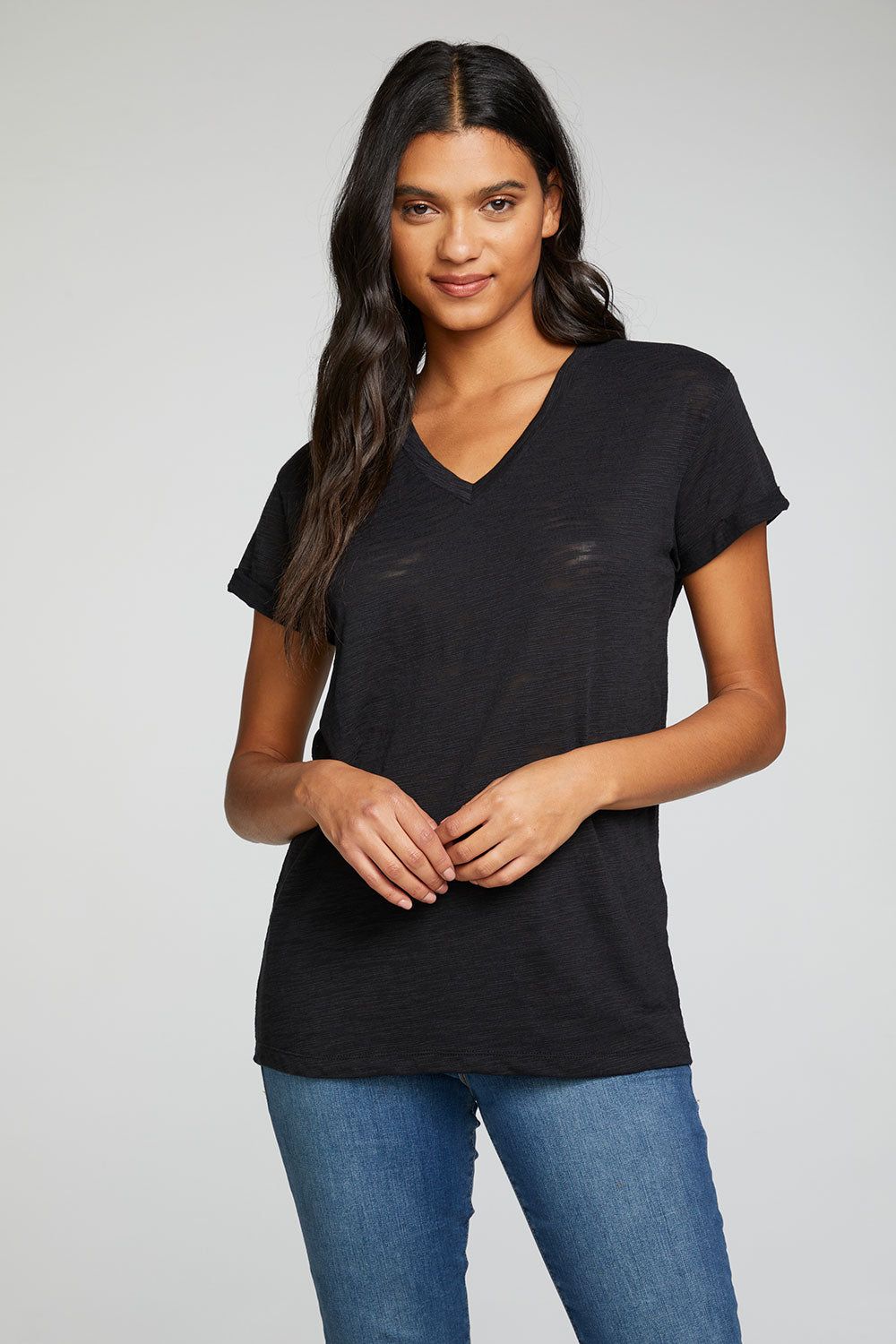 Slub Jersey Roll Sleeve V Neck Tee sold by Chaser product image thumbnail 2