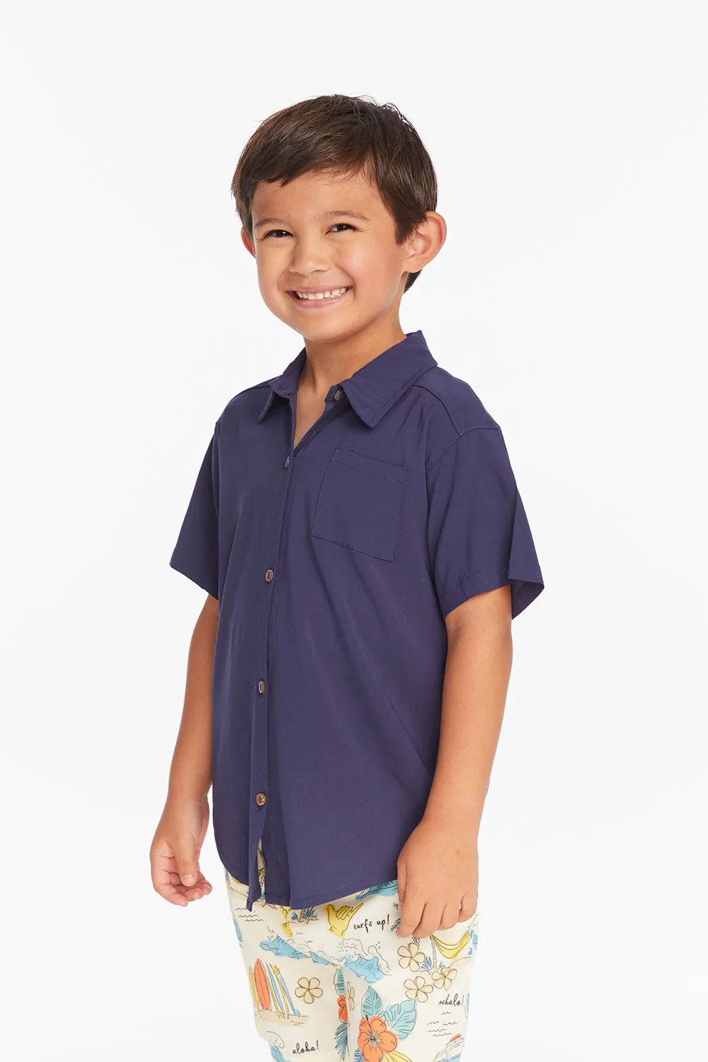 Collared Sapphire Blue Button Down Boys Shirt sold by Chaser
