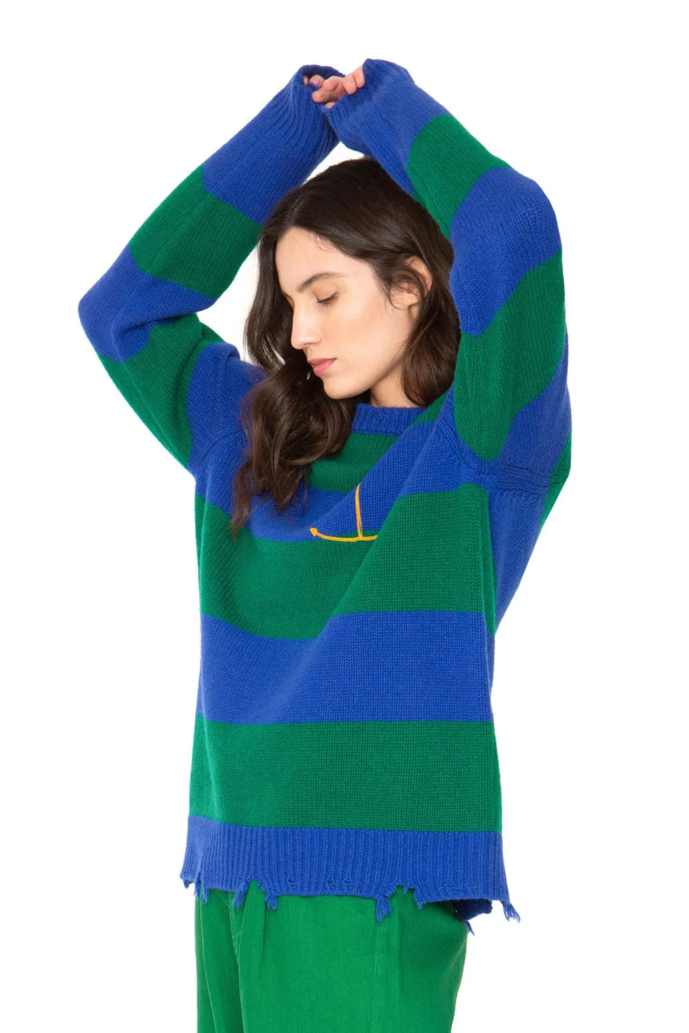 Anchor Cashmere Sweater - Green and Blue Stripe sold by Chaser product image thumbnail 2