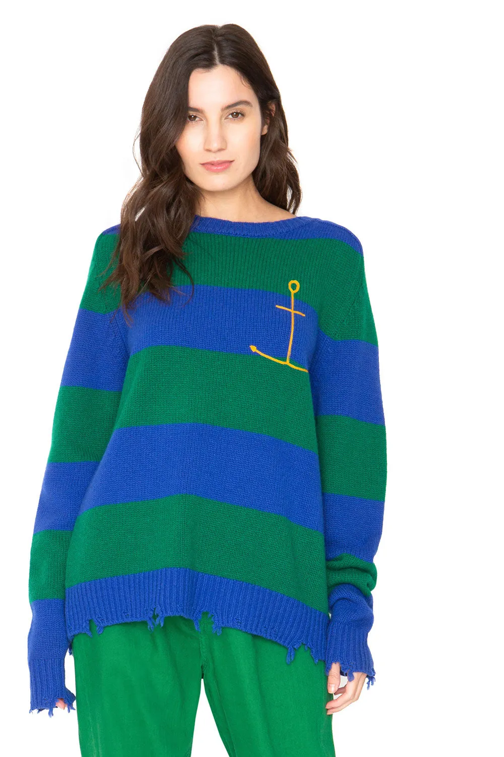 Anchor Cashmere Sweater - Green and Blue Stripe sold by Chaser