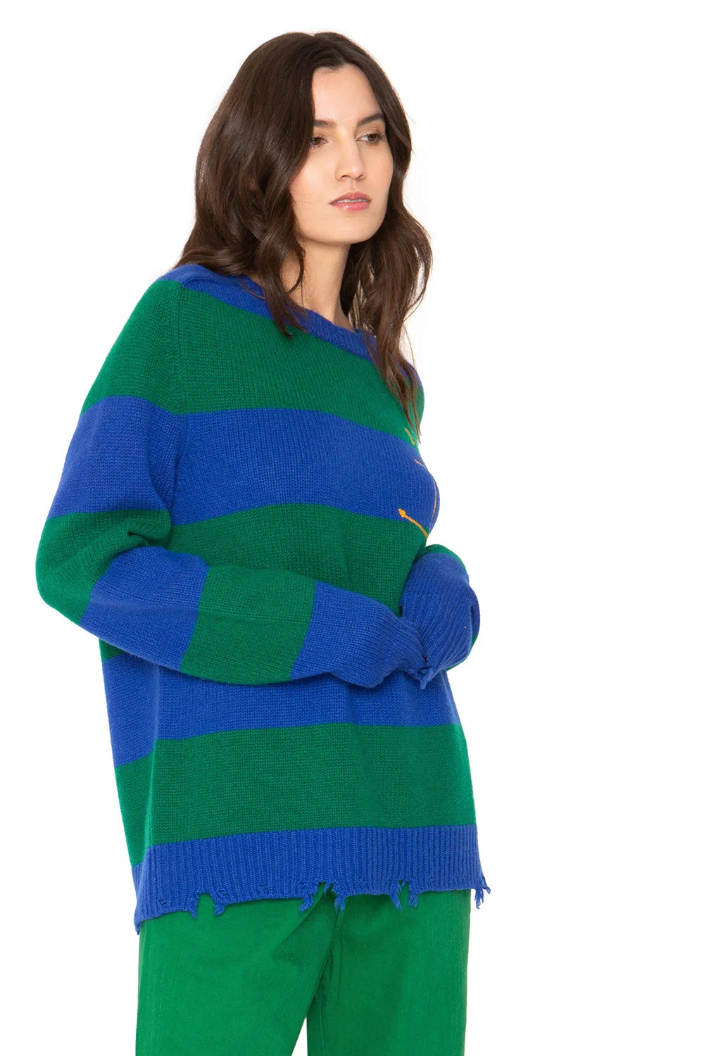 Anchor Cashmere Sweater - Green and Blue Stripe sold by Chaser product image thumbnail 4
