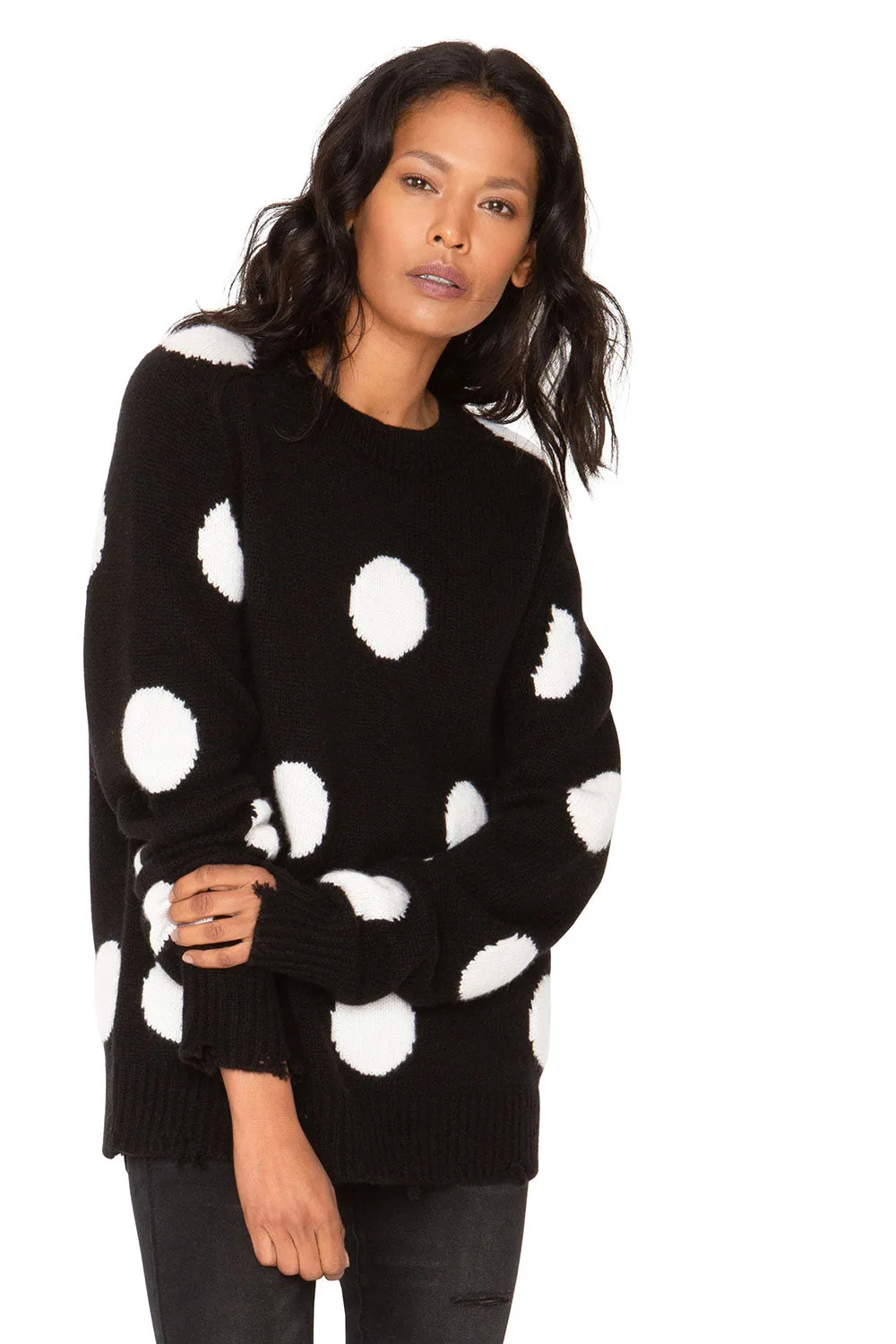 Polka Dot Cashmere Sweater - Black & White sold by Chaser product image thumbnail 4
