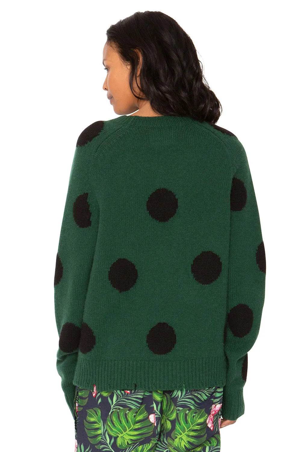 Polka Dot Distressed Cashmere Sweater - Forest & Black sold by Chaser product image thumbnail 3