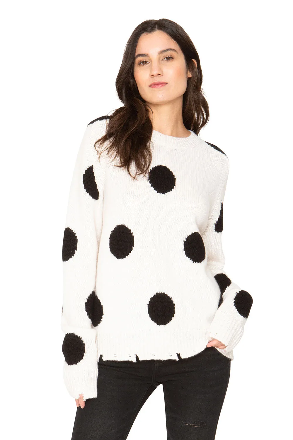 Polka Dot Cashmere Sweater - White & Black sold by Chaser