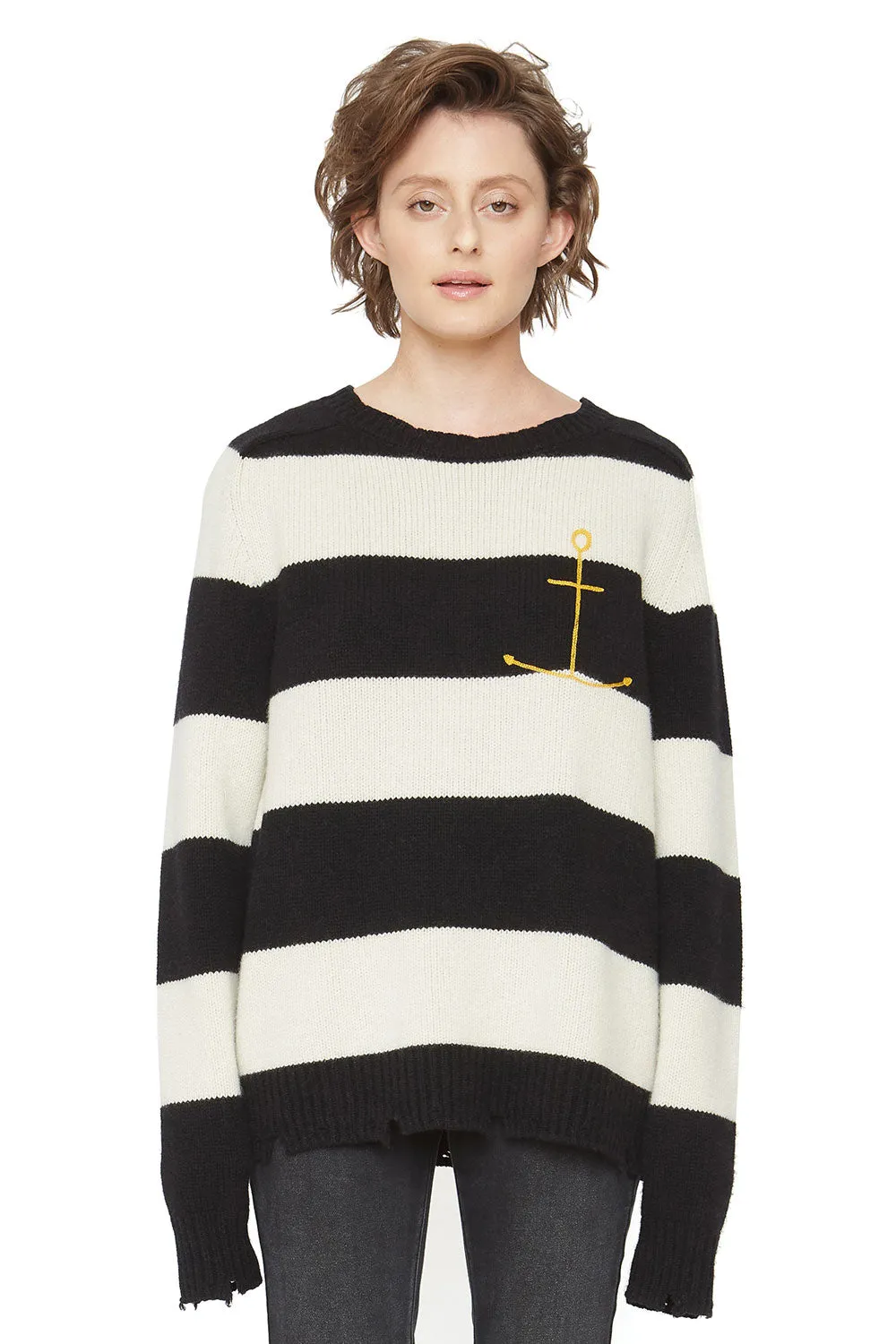 Anchor Cashmere Sweater - Black and White Stripes sold by Chaser